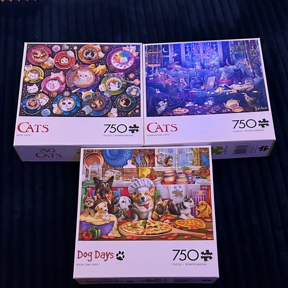 Buffalo Games Other - Lot of 3 Buffalo Puzzles 750 Pieces Dogs Cats Colorful Fun
